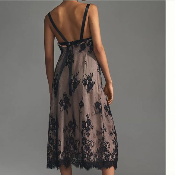 ⭐️ Lace Side-Slit Floral Classy Party Chic Glam Girly Midi Elegant Slip Dress - Picture 4 of 5
